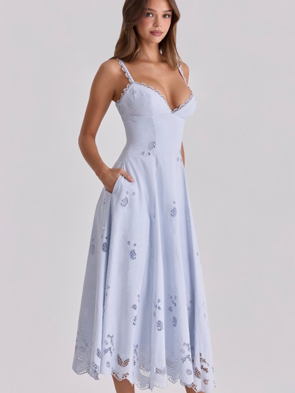 House of CB Bluebell Lace + Cotton Broderie Anglais Midi Sundress - Picture 3 of 9